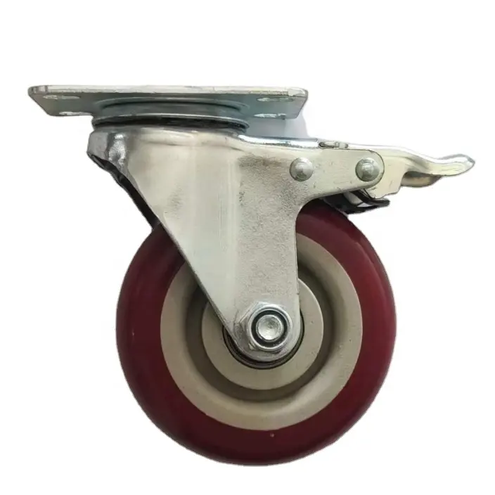 Hm2208 Fabriek Op Maat Gemaakt Rood Rubber Draaibare Stalen Kern Industriële Caster Wiel Voor Kruiwagens, Vuilnisbakken, Meubels, Enz.