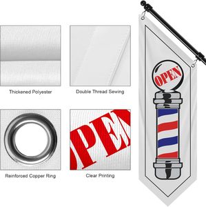 Bandera Triangular para Barbería, Doble Cara, con Poste, para Montar en la Pared, Exterior, Poliéster Grueso de 3 Capas, para Negocios de Peluquería - Product Image 3