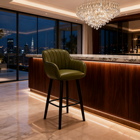 Tabouret de bar haut de gamme rembourré bleu avec accoudoirs, dossier cannelé, élégant, confortable, pivotant, pour la maison, la cuisine, le bar