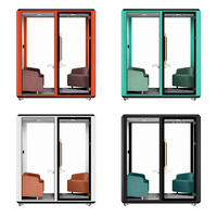 Cabine de bureau insonorisée modulaire pour 3 personnes, cabine de réunion privée, pod acoustique mobile avec prise, roulettes pivotantes, verre trempé