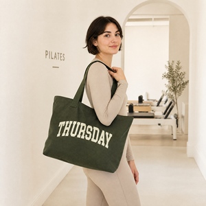 <b>Tote</b> Bag with Pocket Cotton <b>Canvas</b> <b>Tote</b> Bag with Custom Logo Print Reusable for Foods Daily Lunch Use Shopping - Product Image 2