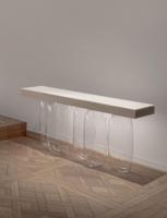 SHIHUI conception personnalisée meubles de salon nordiques Table longue Rectangle dessus en marbre Base en verre Table Console en marbre pour la maison
