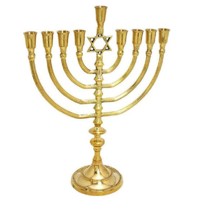 Chapado en oro Menorah tradicional Judaica Hanukkah Menorah personalizado aluminio Metal portavelas siete ramas estilo - Product Image 6