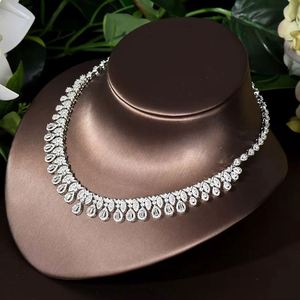 HIBRIDE Unique Water Drop 4PCS Wedding Bridal Jewelry CZ Necklace Pendant Set Dress Jewelry for Women Party Accessories N-525 - Product Image 5