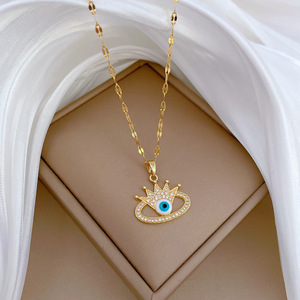 สร้อยคอตาปีศาจสแตนเลสชุบทอง 18k คุณภาพสูง ประดับเพชรซิคอนสีน้ำเงิน สำหรับผู้หญิง - Product Image 1