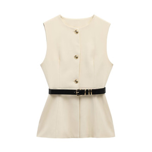 Débardeur à simple boutonnage doré élégant pour femmes, débardeur simple à la mode pour femmes, <span class=keywords><strong>ceinture</strong></span> à boutons longs, Streetwear personnalisé et respirant - Product Image 4