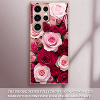 Étui de protection pour téléphone portable en verre trempé et TPU avec imprimé de fleurs de rose pour Samsung Galaxy S8 S9 S10 S20 S21 S22 S23 S24 S25 S26