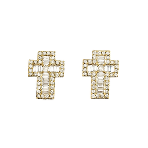 Pendientes de Cruz Chapados en Oro Blanco con Zirconia, Joyería Religiosa Unisex para Regalo - Product Image 1