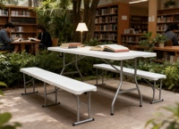 Demi-table en plastique blanche pliante rectangulaire de 6 pieds bon marché d'usine réglable pour le camping et la salle à manger