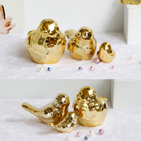 Patung kecil Sparrow burung lucu, hiasan rumah Modern warna emas untuk dekorasi rumah keramik untuk rumah