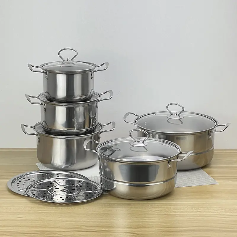 12pcs Factory casserole cooking pot stainless steel steamer soup pot