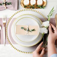 Assiette jetable en plastique cristal européen avec bordure dorée, vaisselle de luxe moderne pour mariages, banquets et steaks