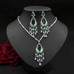 HIBRIDE largo borla gota de agua collar pendientes 2 uds Zirconia cúbica conjuntos de joyería para mujer accesorios de Boda nupcial - Product Image 2