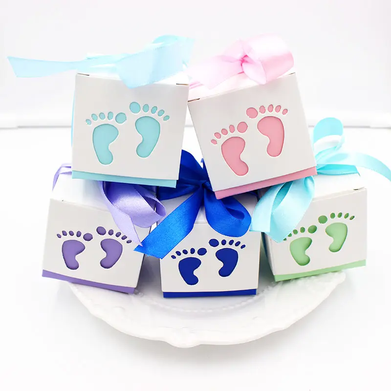 20 Stück Babyparty Favoriten niedlicher Babyabdruck Design Schokoladeverpackungsbox Süßigkeiten-Schachtel Geschenkbox für Kinder Geburtstag
