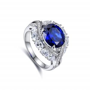 แหวนแฟชั่นรูปไข่สไตล์วินเทจประดับทับทิมและไพลินสังเคราะห์สำหรับงานหมั้น - Product Image 1