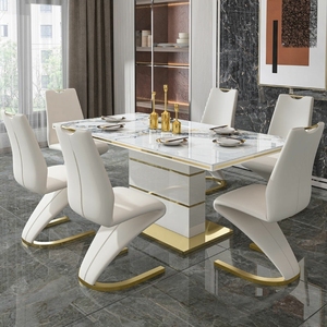 Bắc Âu hiện đại sang trọng phòng ăn đồ nội thất 4-6 chỗ ngồi bàn ăn ghế đặt <span class=keywords><strong>MDF</strong></span> đá cẩm thạch thủy tinh Gỗ Kim Loại căn hộ hội thảo biệt thự - Product Image 2