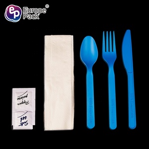 Ensemble de couverts multicolores réutilisables Cuillères en plastique PLA Fourchettes <span class=keywords><strong>et</strong></span> couteaux Ensemble de couverts avec serviette - Product Image 4