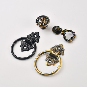 Traditional Zinc Alloy Cabinet Ring Pulls And <b>Knobs</b> For Drawer <b>Door</b> Hardware <b>Black</b> And Antique Bronze Finish - Product Image 1