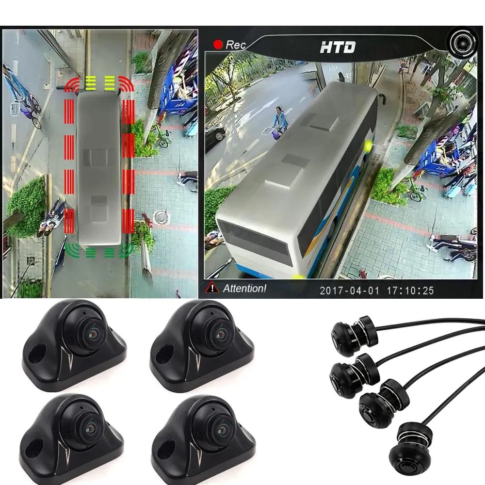 4 Stuks Sensoren Alarm 3D 1080P 360 Graden Omringd View Camera System Voor Bus, Vrachtwagen Of Graafmachine