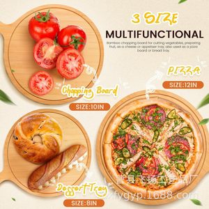 Planche à découper ronde en bambou avec poignée pour servir pain, gâteau, fruits, fromage - Product Image 3