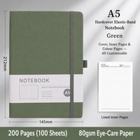 A5 Grünes Hardcover-Notizbuch mit Gummiband, Karierte Innenseiten, Anpassbares Tagebuch-Planer für Büro und Schule