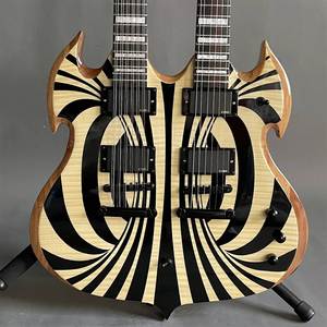 Tùy chỉnh vòng tròn màu đen 12 + 6 dây W âm thanh đôi cổ guitar điện 4emg pickups cơ thể gỗ gụ - Product Image 2