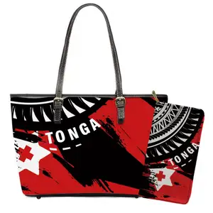 Custom Traditional Polynesian Tonga Tribal Mix Printed Leather Purses And Wallet Set Wholesale Polynesian Bags Women Hand Bags