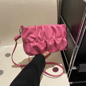 กระเป๋าสะพายข้างดีไซน์จีบแบบใหม่ กระเป๋าสะพายหนัง PU คุณภาพสูง กระเป๋าโท้ทผู้หญิงสีพื้นน่ารัก - Product Image 6