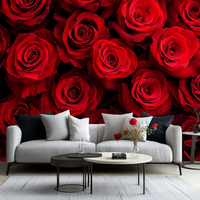 Roses rouges romantiques Murals muraux modernes imperméables en 3D pour la décoration murale de la chambre à coucher de mariage Papier peint personnalisé pour la maison