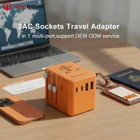 Wontravel Factory OEM ODM Adaptador de viaje mundial 70W GaN 3AC Enchufes 3 salidas 2 USB + 3 puertos tipo C en todo el mundo Multi Universal