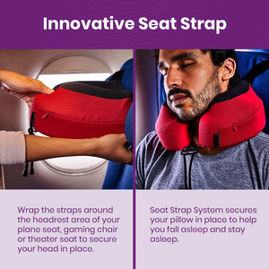 Z Premium Portable <b>Neck</b> <b>Pillow</b> with Adjustable Seat Belt Strap for Airplane Car Train and Office Travel Rest - Product Image 2