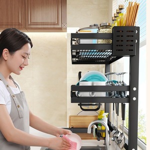 3 단 블랙 스테인레스 스틸 친환경 식기 건조 랙 2 단 식기 홀더 그릇 주최자 언더 싱크 주방 - Product Image 3
