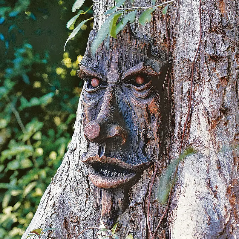 Dekorasi wajah pohon Seni halaman lucu, patung luar ruangan pria tua pohon Hugger dekorasi wajah hantu kulit kayu