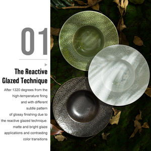 Ресторан отеля, 11 дюймов, реактивная черная зеленая белая глазурь, керамическая фарфоровая суповая паста, обеденная тарелка - Product Image 3