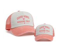 Ensemble de casquettes assorties pour animaux de compagnie et propriétaires, casquette de camionneur en maille avec logo personnalisé, visières d'été roses pour la famille (chien et humain)