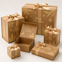 Boîte cadeau magnétique de Noël en kraft avec feuille d'or, motif poinsettia, boîte pliante de luxe personnalisée avec logo pour cadeau de fête, vente en gros