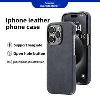 Coque de téléphone magnétique en cuir texturé noir avec protection de bouton unique, antidérapante, coque rigide absorbante pour 16 17 Pro Purely