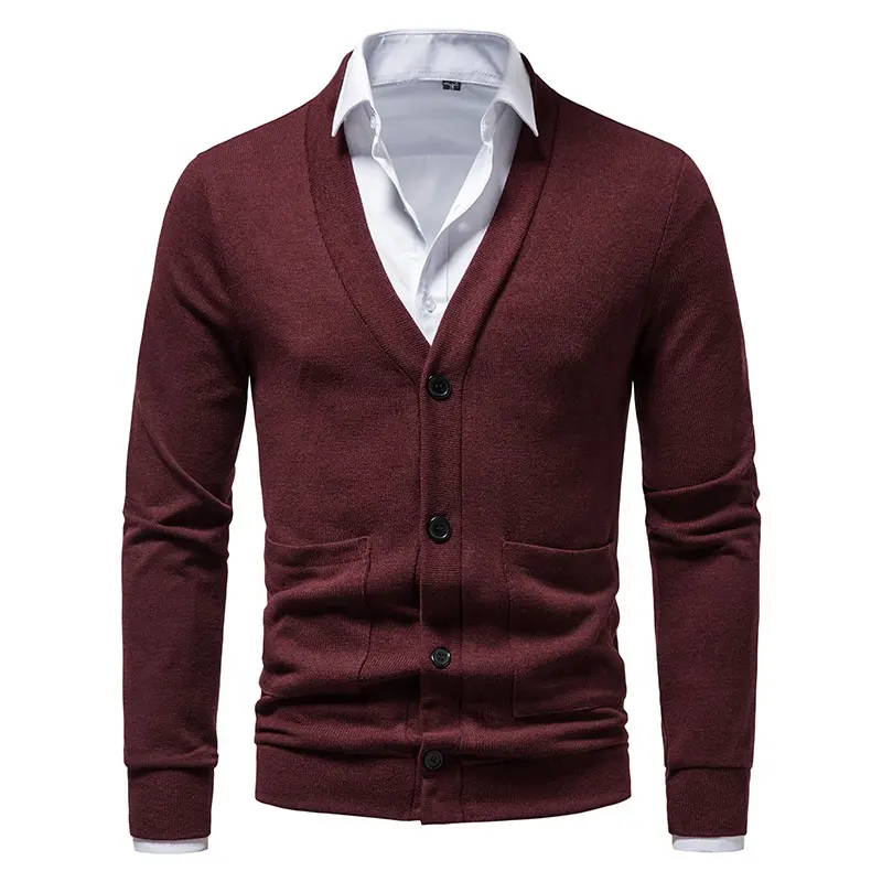 Custom new plus size elegant plain shirt knitted cardigan casual V neck men's sweater