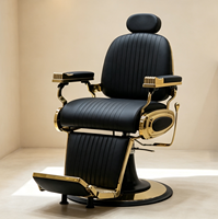 Chaise de salon de beauté professionnelle pour hommes, chaise de barbier, cadre en métal plaqué or classique et élégant, système hydraulique stable