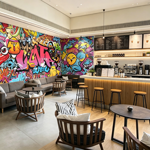 Carta da Parati 3D Autoadesiva Personalizzata con Graffiti Artistici Colorati Dipinti a Mano per Sale Yoga, Sale da Ballo, Bar e Palestre Trendy - Product Image 3