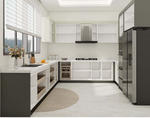 Meubles de cuisine modulaires mats de fabrication chinoise avec îlot, électroménager et accessoires, robinet de cuisine, charnières, plan de travail en marbre - Product Image 4