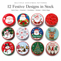 Boîte en fer blanc ronde de Noël avec couvercle, personnalisable avec logo, pour biscuits, bonbons, cadeaux pour enfants, emballage en fer blanc, en stock
