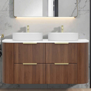 Meuble-lavabo de salle de bain moderne avec tiroirs, design circulaire, en bois de chêne brun, tendance 2026, personnalisable, tailles sur mesure - Product Image 4
