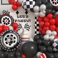 Kit d'arche de ballons rouge et noir pour voiture de course, en latex et aluminium, décoration de fête, cadeau pour anniversaire de garçons et thème voiture de vitesse