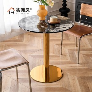 Mesa de Comedor Redonda de Mármol Estilo Francés para 4 Personas, Muebles Comerciales Personalizables para Cafeterías y Pastelerías - Product Image 3