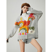 Cardigan en mohair personnalisé pour femme, col en V, boutons arc-en-ciel, tricot jacquard, manches longues, pull tricoté