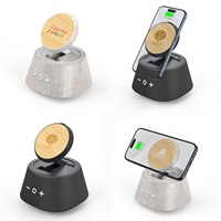 Chargeur sans fil magnétique à charge rapide, support de téléphone portable en bambou ECO pour bureau, haut-parleur BT, logo de marque OEM, sortie 10W/15W Type-C