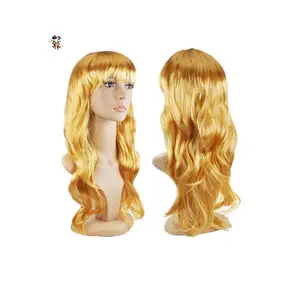 Cheap Girls Long Wave Adult Golden Blonde Color Synthetic Party Wigs HPC-1953