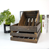 Caisse en bois vintage couleur brûlée, boîte d'emballage en bois massif, design personnalisé, boîte de rangement en bois carbonisé pour décoration