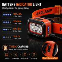 Lampe frontale LED rechargeable avec détecteur de mouvement, 5 modes d'éclairage, lampe frontale pour le camping, la randonnée, la pêche, le travail